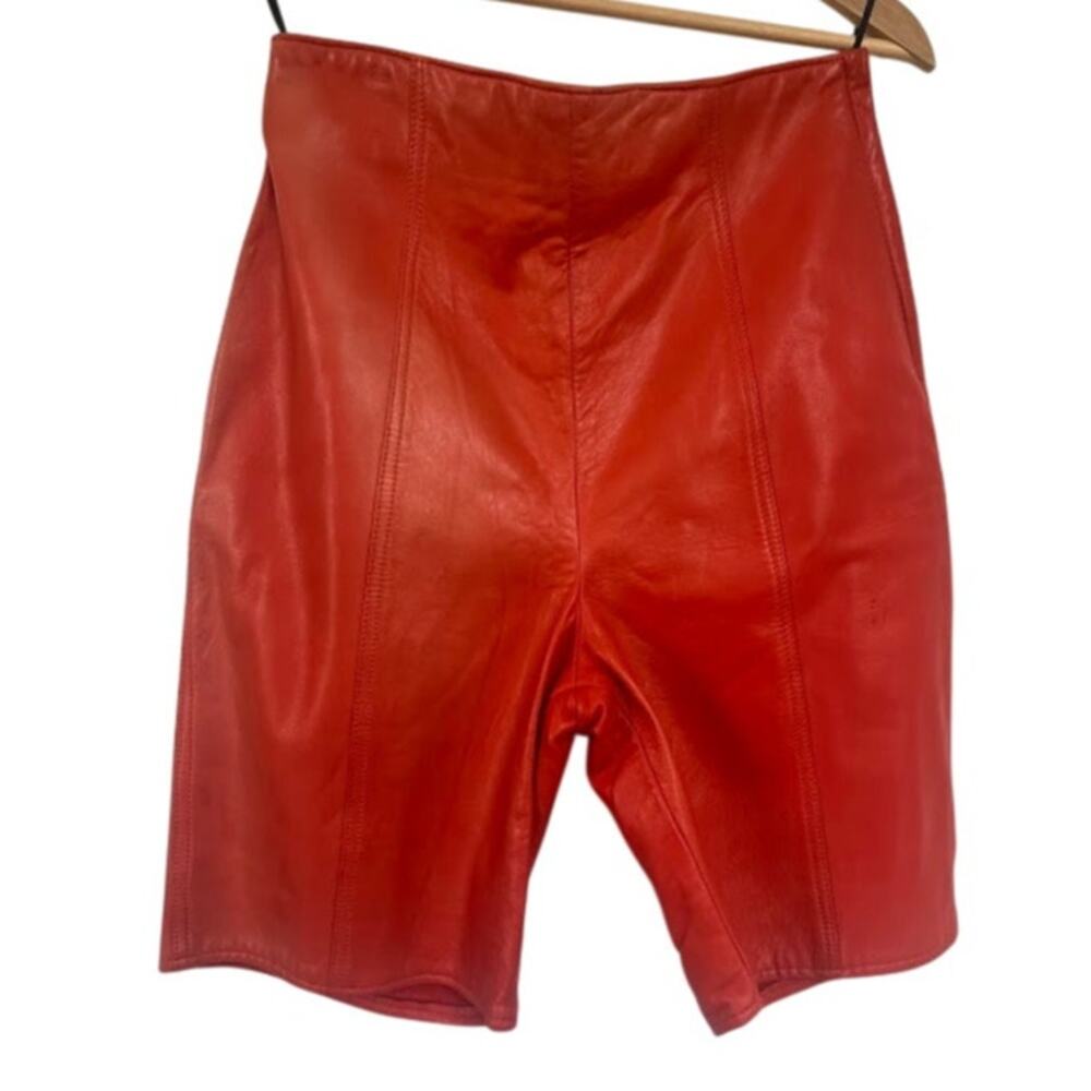 Vintage Vakko Orange Red Leather Shorts High Waist 80s 90s Butter Soft